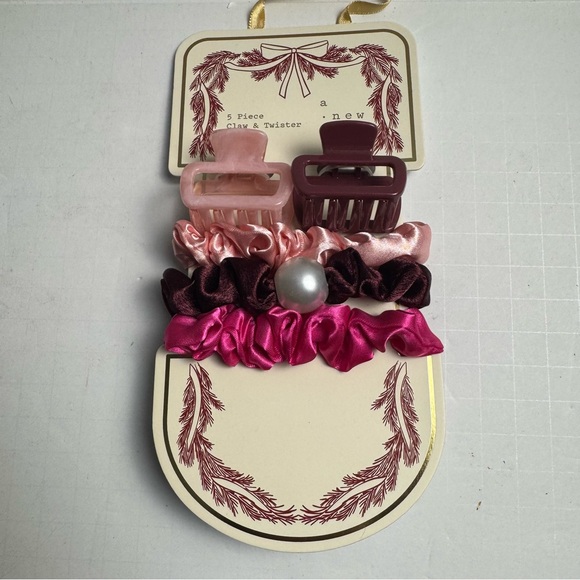 a new day Accessories - Claw Clip & Hair Twister Set 5pc A New Day Pink and Burgundy Scrunchie Set